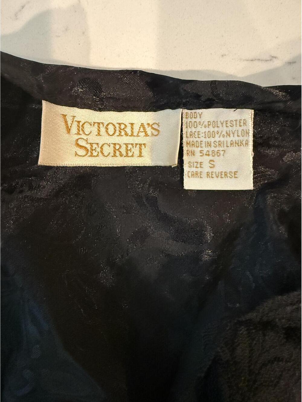 Vintage 90s Gold Label Victoria’s Secret Black Satin Jacquard Robe Set S - Picture 7 of 7